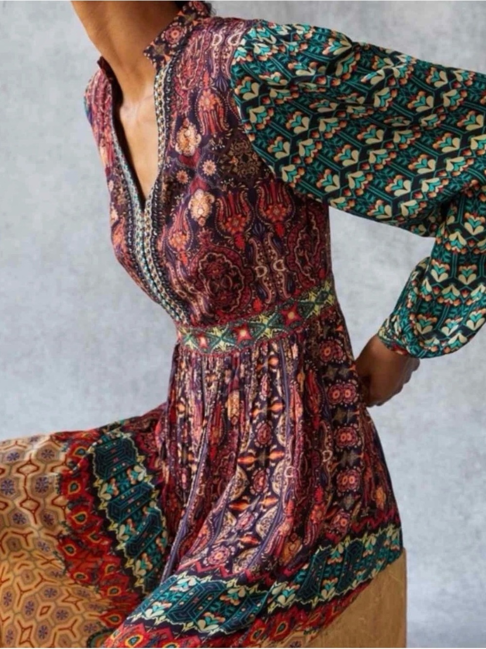 Anthropologie Bhanuni by Jyoti Orange Combo Mixed Print Maxi Dress Size 4 - Picture 2 of 4